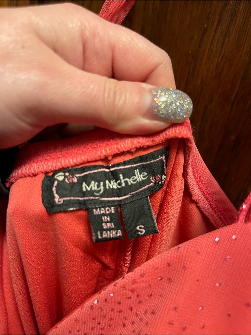 Strapless Coral Ruched Evening Dress with Sparkle - Picture 3 of 4